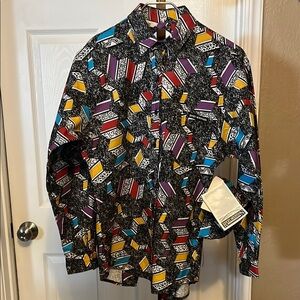 Vibrant Black and Yellow Geometric Button Down Shirt